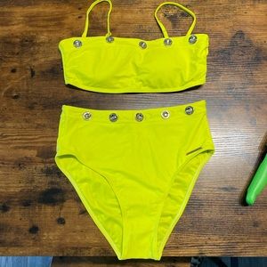 High rise neon citron green Bandeau bikini set